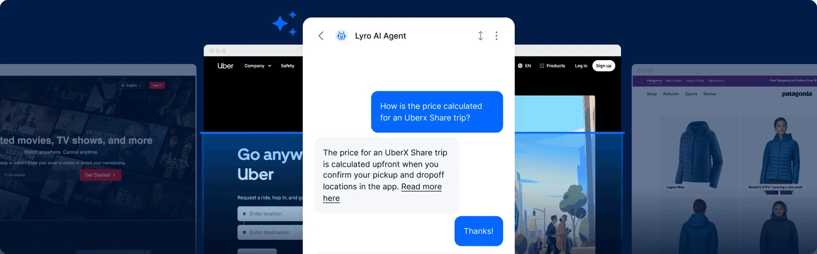 Tidio's Lyro demo answering a travel-pricing question with a read-more source link.