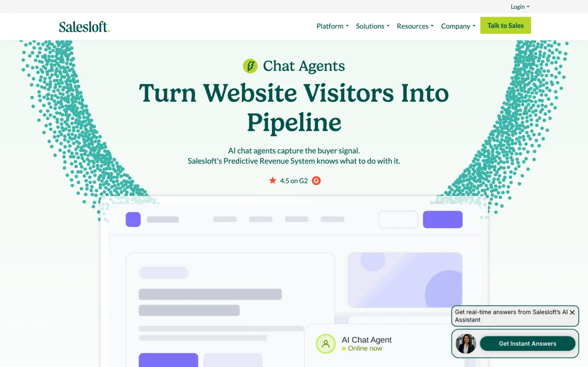 Salesloft's Chat Agents page, the URL that Drift's own site now redirects to.