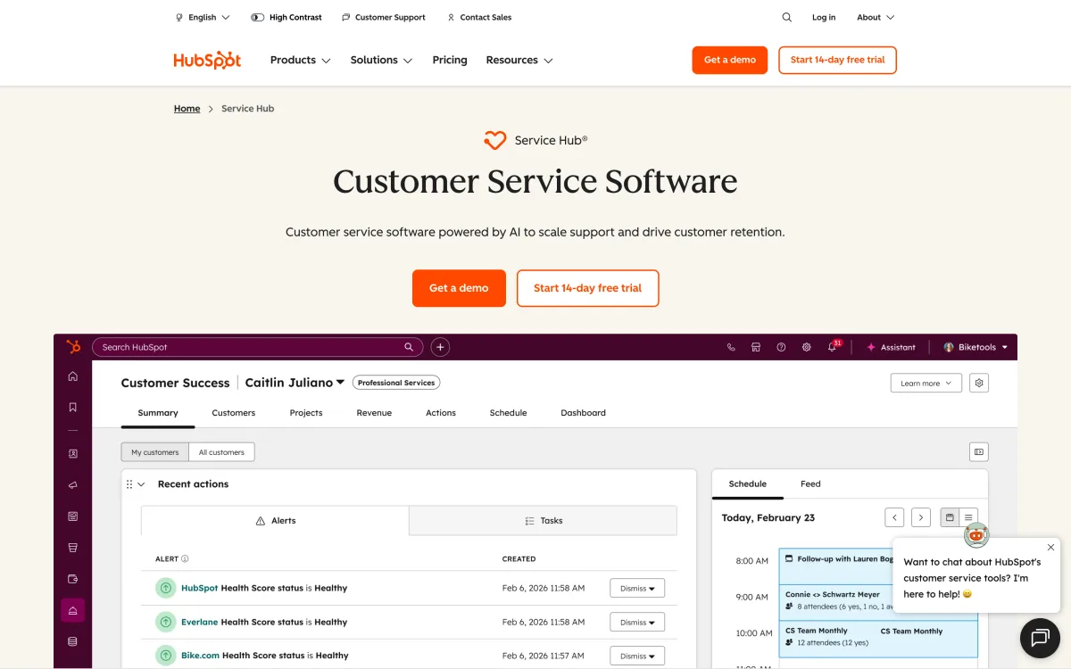 HubSpot Service Hub product page describing its AI-powered customer service software.
