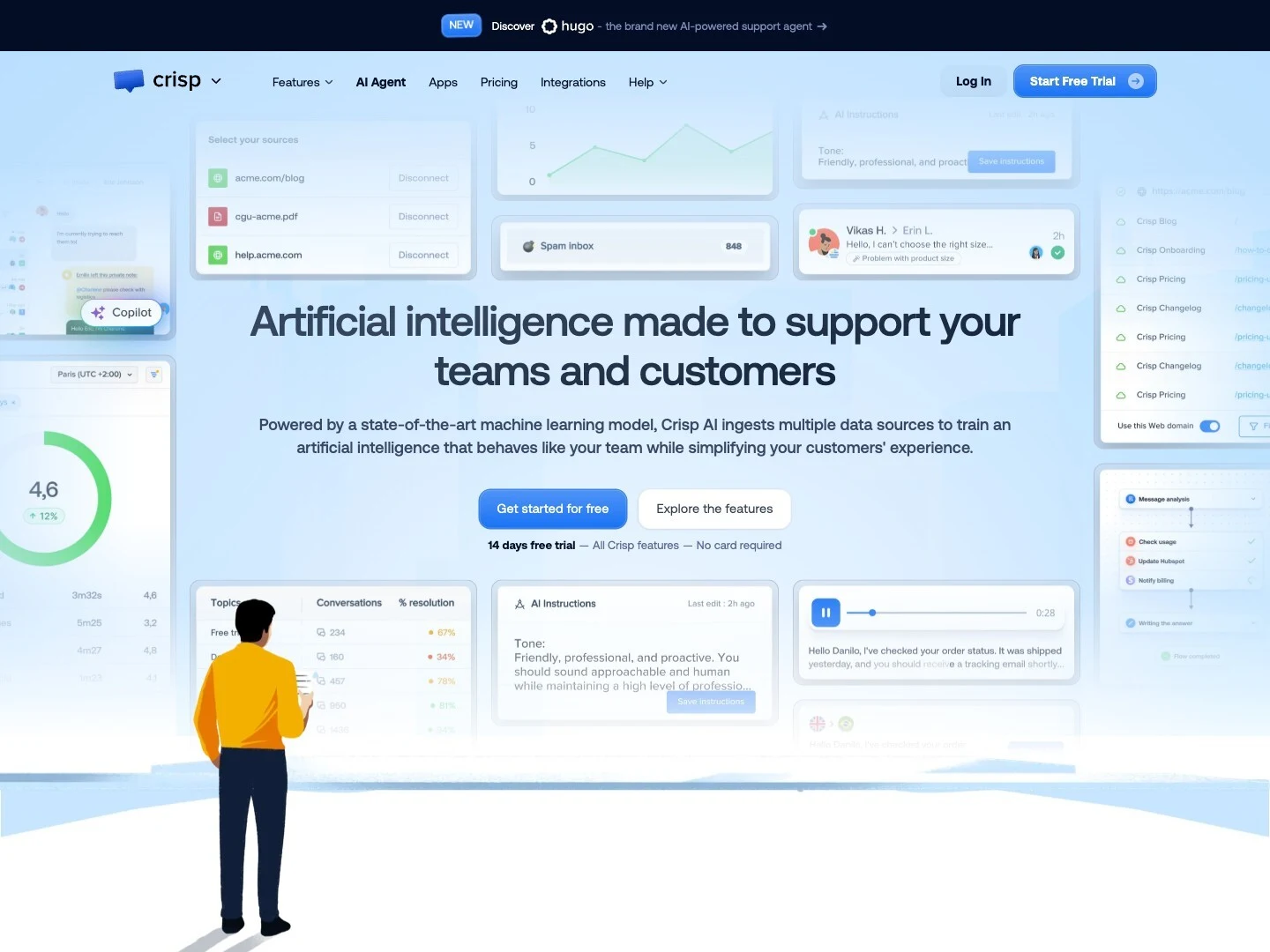 Crisp AI page showing its customer-support AI positioning.