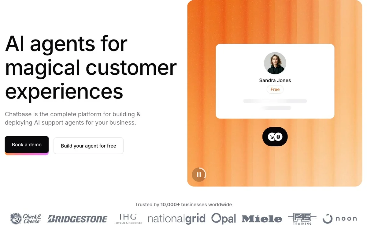 Chatbase landing page highlighting its AI customer service positioning.